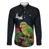 New Zealand Kakapo Matariki Personalised Family Matching Tank Maxi Dress and Hawaiian Shirt Pohutukawa Flower Galaxy Maori Pattern LT22 Dad's Shirt - Long Sleeve Black - Polynesian Pride