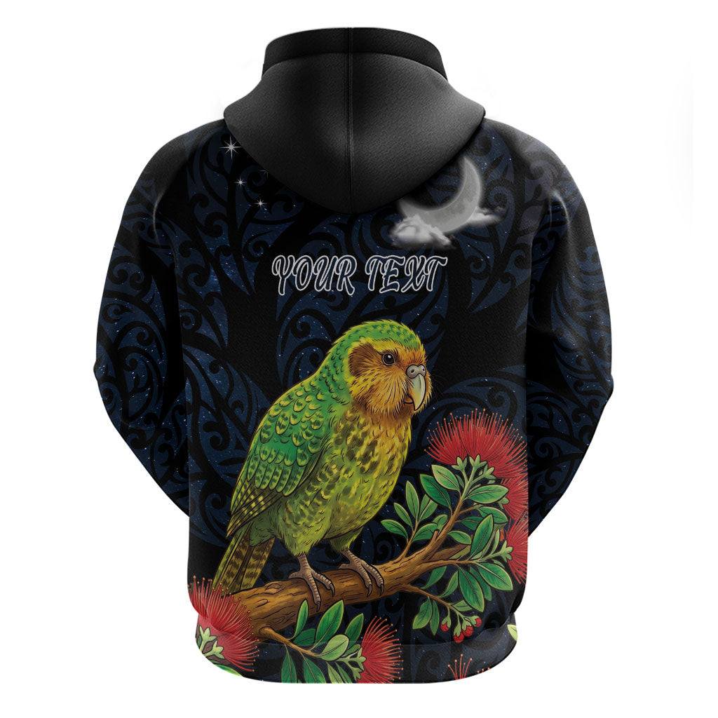 New Zealand Kakapo Matariki Personalised Hoodie Pohutukawa Flower Galaxy Maori Pattern