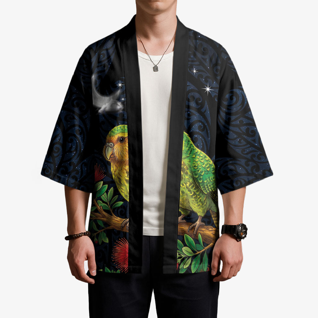 New Zealand Kakapo Matariki Personalised Kimono Pohutukawa Flower Galaxy Maori Pattern