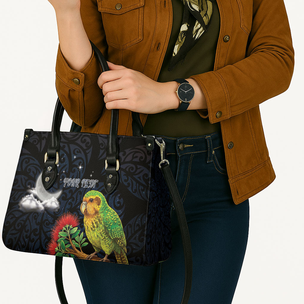 New Zealand Kakapo Matariki Personalised Leather Bag Pohutukawa Flower Galaxy Maori Pattern