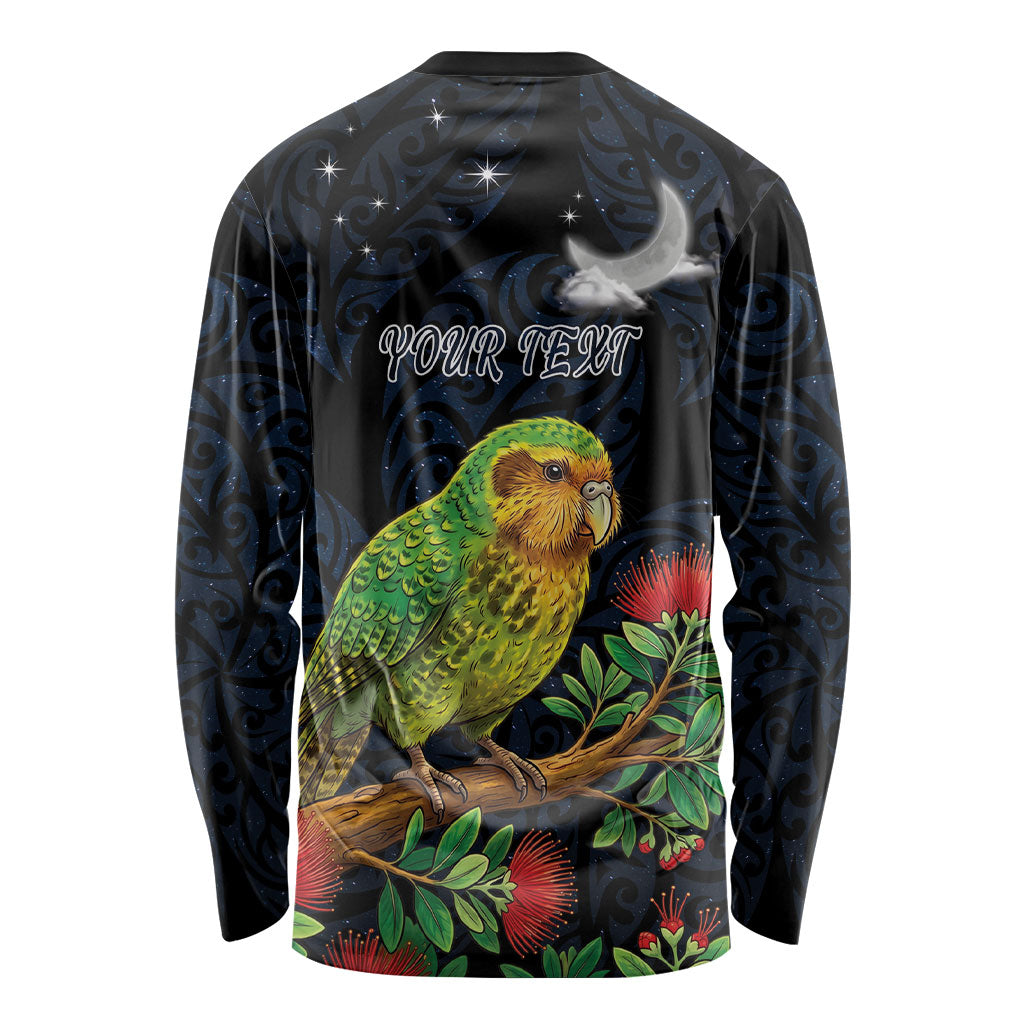 New Zealand Kakapo Matariki Personalised Long Sleeve Shirt Pohutukawa Flower Galaxy Maori Pattern