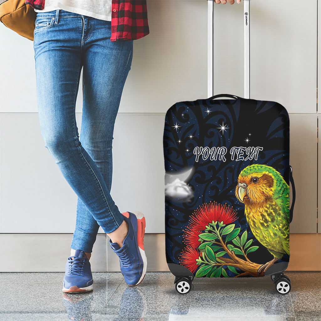 New Zealand Kakapo Matariki Personalised Luggage Cover Pohutukawa Flower Galaxy Maori Pattern