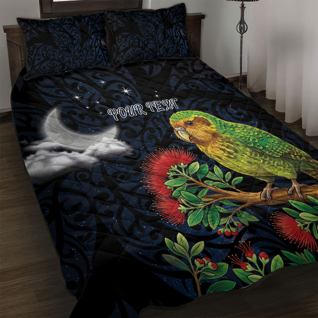 New Zealand Kakapo Matariki Personalised Quilt Bed Set Pohutukawa Flower Galaxy Maori Pattern