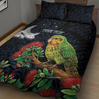 New Zealand Kakapo Matariki Personalised Quilt Bed Set Pohutukawa Flower Galaxy Maori Pattern