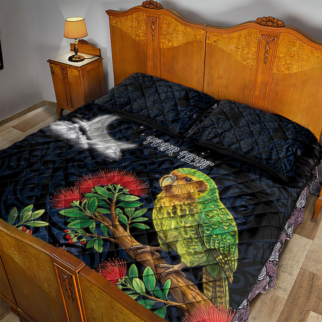 New Zealand Kakapo Matariki Personalised Quilt Bed Set Pohutukawa Flower Galaxy Maori Pattern