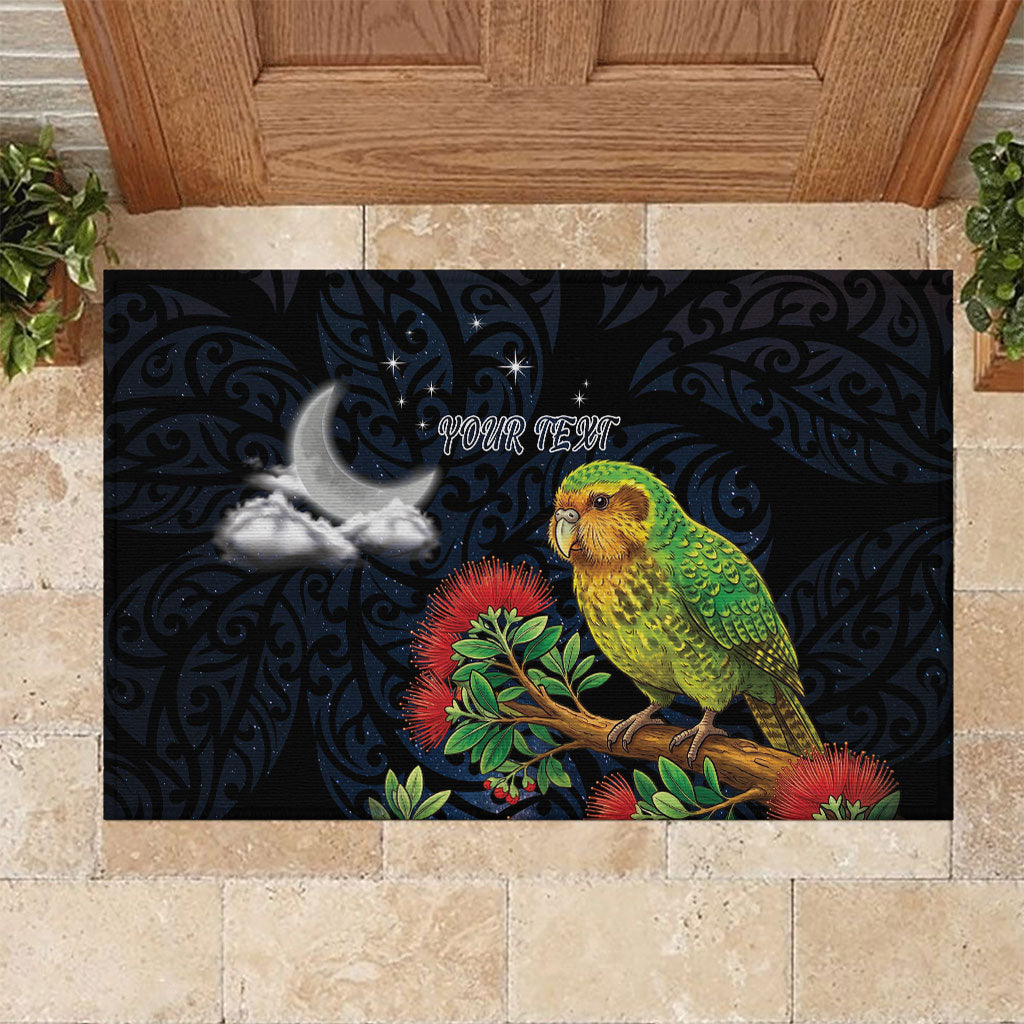 New Zealand Kakapo Matariki Personalised Rubber Doormat Pohutukawa Flower Galaxy Maori Pattern