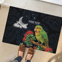 New Zealand Kakapo Matariki Personalised Rubber Doormat Pohutukawa Flower Galaxy Maori Pattern