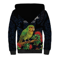 New Zealand Kakapo Matariki Personalised Sherpa Hoodie Pohutukawa Flower Galaxy Maori Pattern