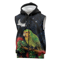 New Zealand Kakapo Matariki Personalised Sleeveless Zip Hoodie Pohutukawa Flower Galaxy Maori Pattern