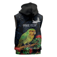 New Zealand Kakapo Matariki Personalised Sleeveless Zip Hoodie Pohutukawa Flower Galaxy Maori Pattern