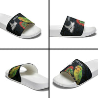 New Zealand Kakapo Matariki Personalised Slide Sandals Pohutukawa Flower Galaxy Maori Pattern