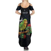 New Zealand Kakapo Matariki Personalised Summer Maxi Dress Pohutukawa Flower Galaxy Maori Pattern