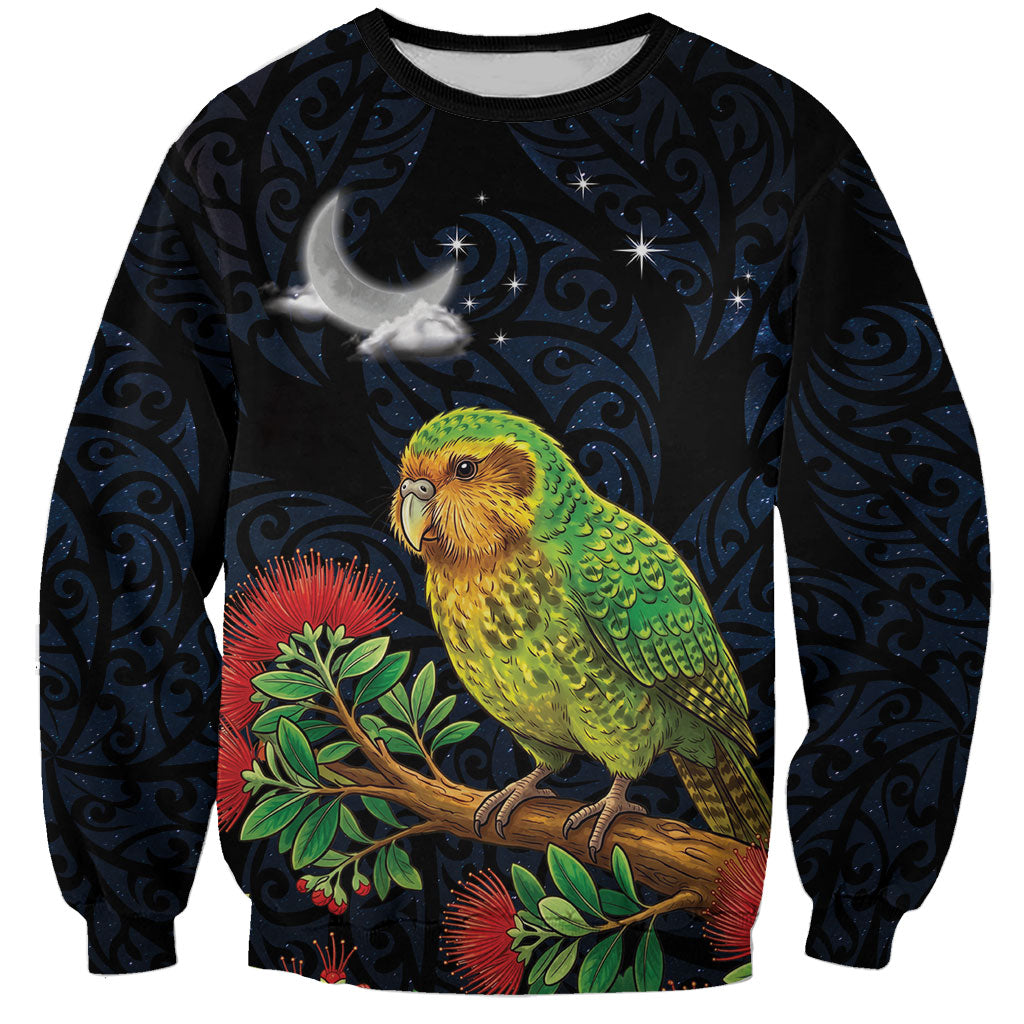 New Zealand Kakapo Matariki Personalised Sweatshirt Pohutukawa Flower Galaxy Maori Pattern