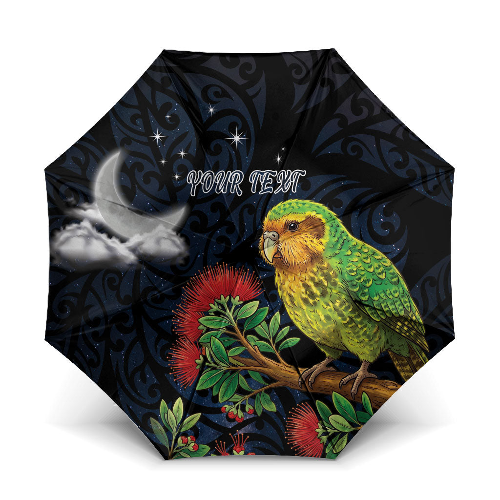 New Zealand Kakapo Matariki Personalised Umbrella Pohutukawa Flower Galaxy Maori Pattern