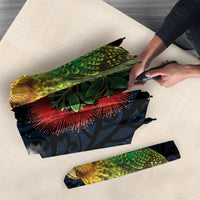 New Zealand Kakapo Matariki Personalised Umbrella Pohutukawa Flower Galaxy Maori Pattern