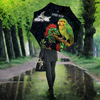 New Zealand Kakapo Matariki Personalised Umbrella Pohutukawa Flower Galaxy Maori Pattern