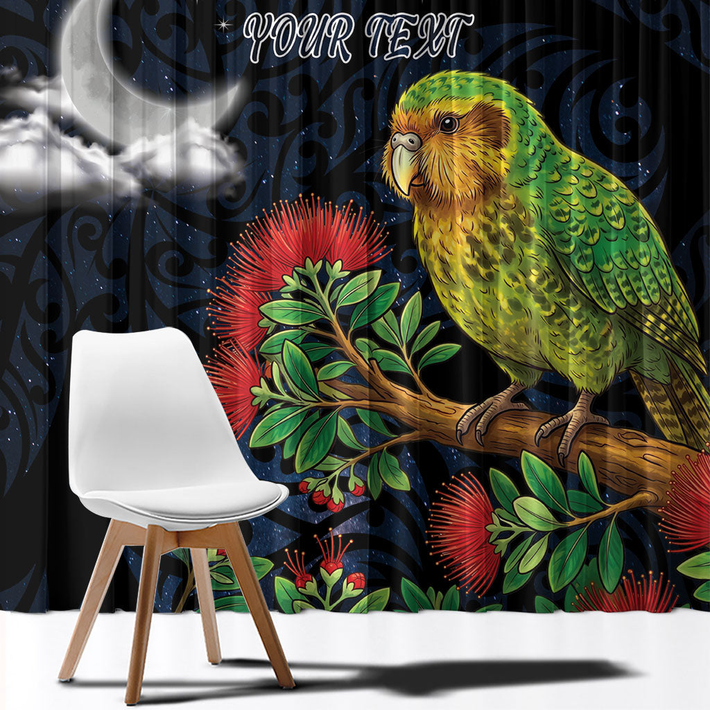New Zealand Kakapo Matariki Personalised Window Curtain Pohutukawa Flower Galaxy Maori Pattern