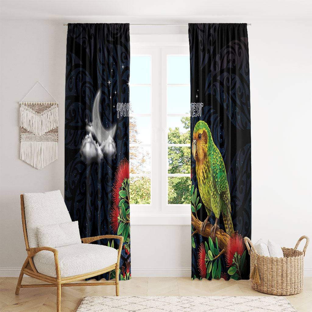 New Zealand Kakapo Matariki Personalised Window Curtain Pohutukawa Flower Galaxy Maori Pattern