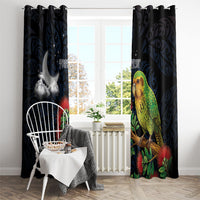 New Zealand Kakapo Matariki Personalised Window Curtain Pohutukawa Flower Galaxy Maori Pattern