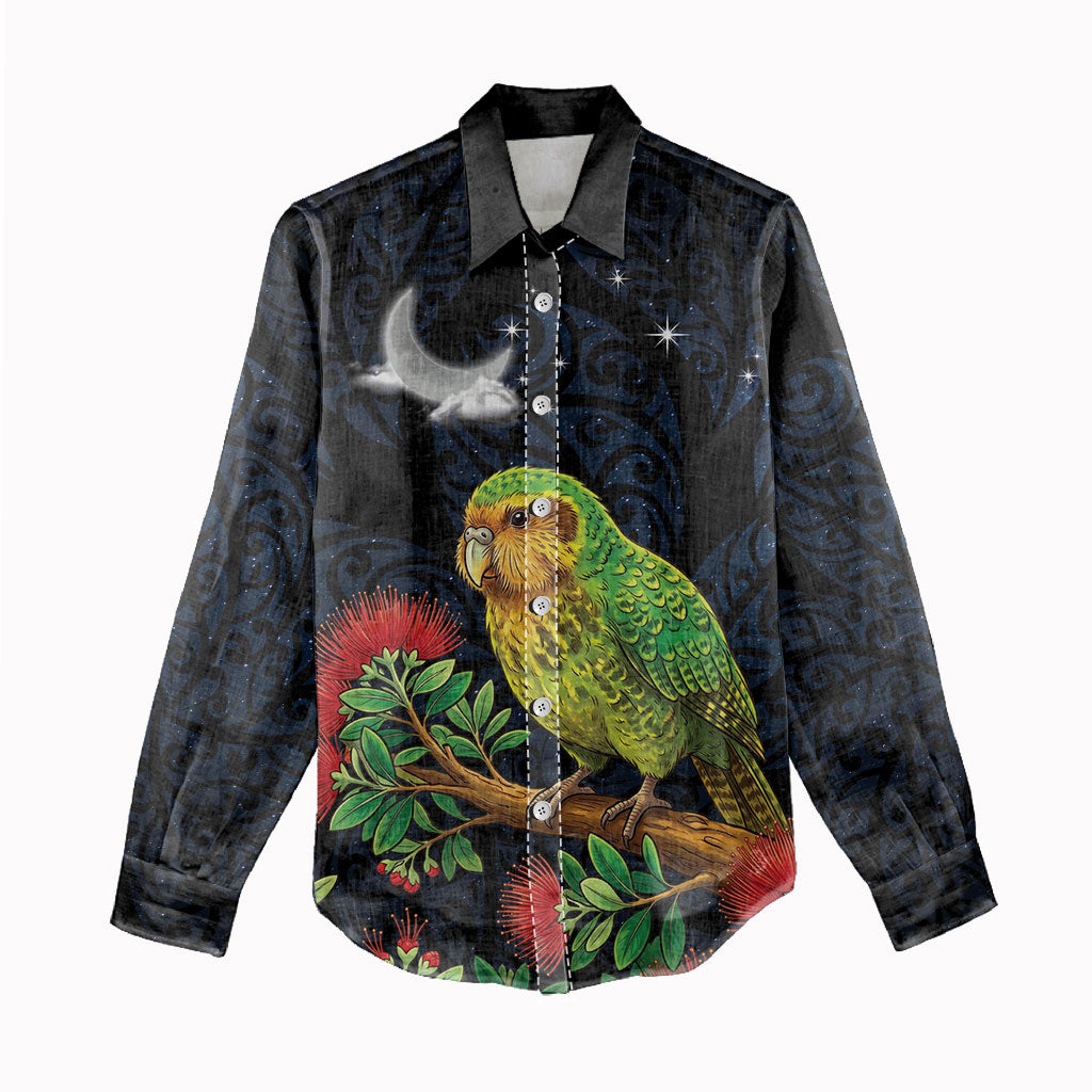 New Zealand Kakapo Matariki Personalised Women Casual Shirt Pohutukawa Flower Galaxy Maori Pattern LT22 - Polynesian Pride