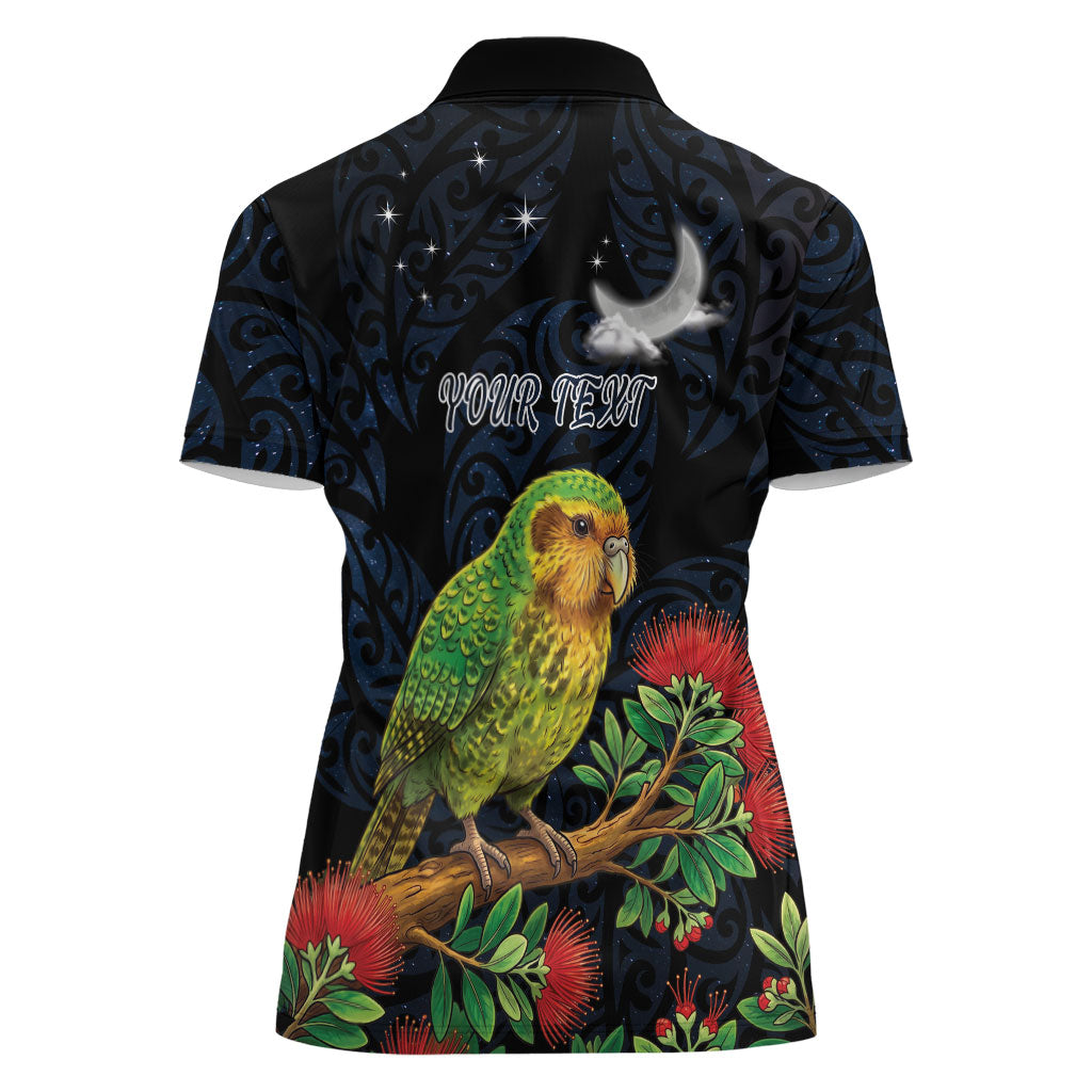 New Zealand Kakapo Matariki Personalised Women Polo Shirt Pohutukawa Flower Galaxy Maori Pattern LT22 - Polynesian Pride
