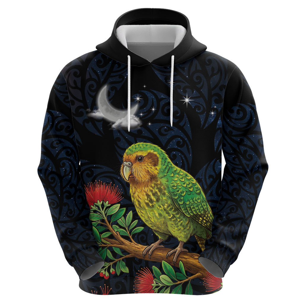 New Zealand Kakapo Matariki Personalised Zip Hoodie Pohutukawa Flower Galaxy Maori Pattern