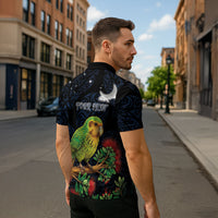 New Zealand Kakapo Matariki Personalised Zipper Polo Shirt Pohutukawa Flower Galaxy Maori Pattern