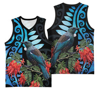 Tui Bird Kakabeak New Zealand Basketball Jersey Clianthus Galaxy Maori Koru Pattern