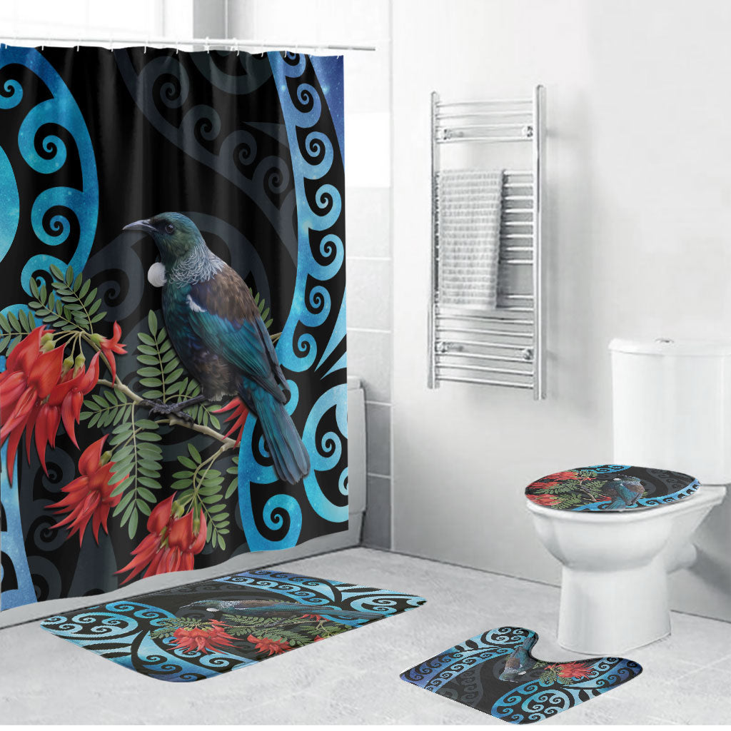 Tui Bird Kakabeak New Zealand Bathroom Set Clianthus Galaxy Maori Koru Pattern