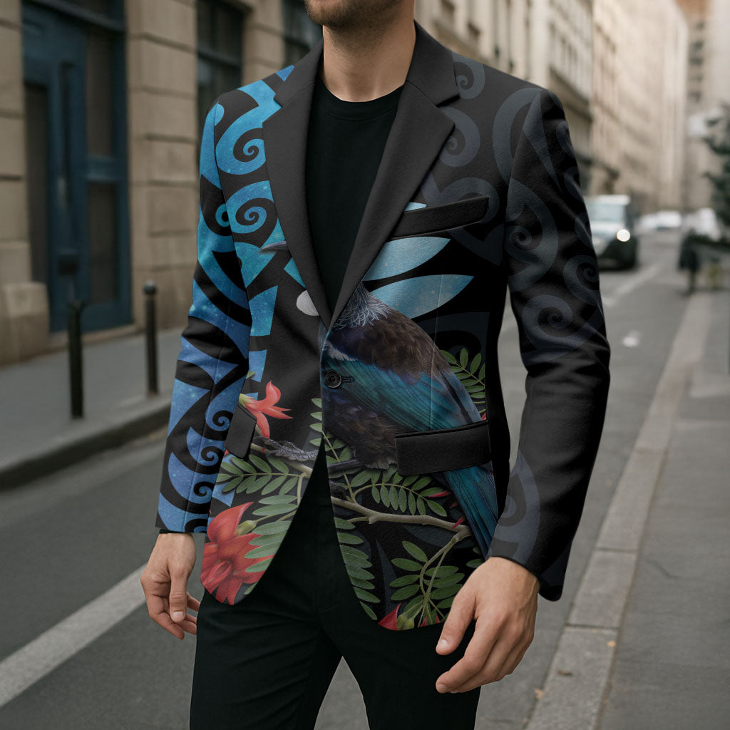 Tui Bird Kakabeak New Zealand Blazer Clianthus Galaxy Maori Koru Pattern