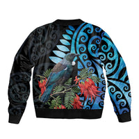Tui Bird Kakabeak New Zealand Bomber Jacket Clianthus Galaxy Maori Koru Pattern