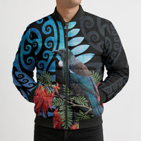 Tui Bird Kakabeak New Zealand Bomber Puffer Jacket Clianthus Galaxy Maori Koru Pattern
