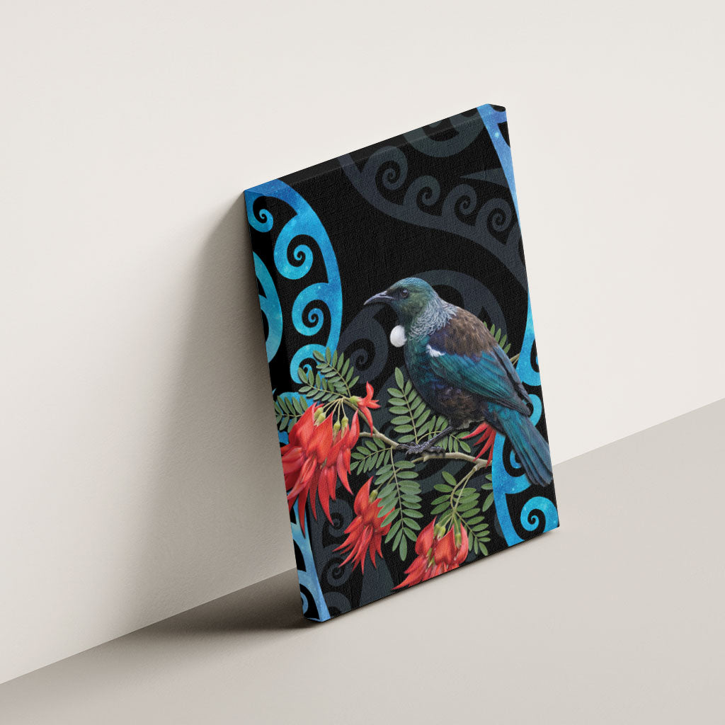 Tui Bird Kakabeak New Zealand Canvas Wall Art Clianthus Galaxy Maori Koru Pattern