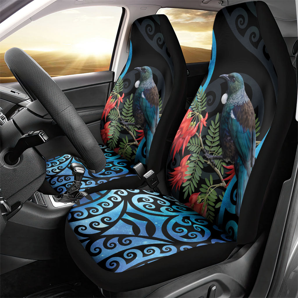 Tui Bird Kakabeak New Zealand Car Seat Cover Clianthus Galaxy Maori Koru Pattern