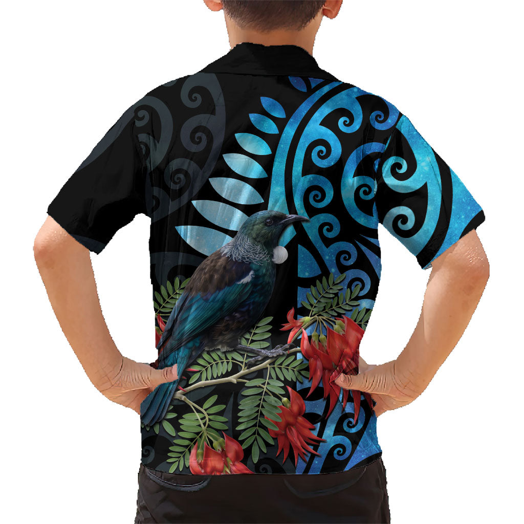 Tui Bird Kakabeak New Zealand Family Matching Tank Maxi Dress and Hawaiian Shirt Clianthus Galaxy Maori Koru Pattern LT22 - Polynesian Pride