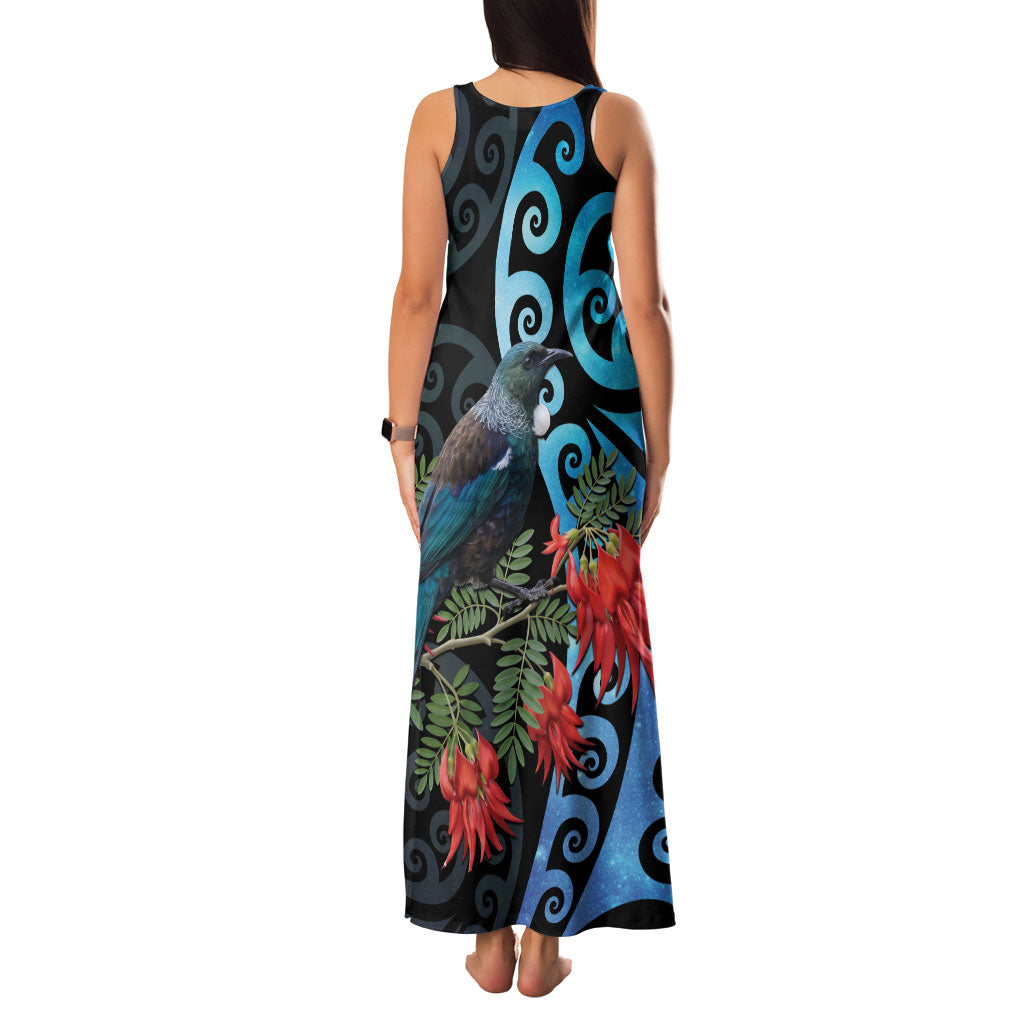 Tui Bird Kakabeak New Zealand Family Matching Tank Maxi Dress and Hawaiian Shirt Clianthus Galaxy Maori Koru Pattern LT22 - Polynesian Pride