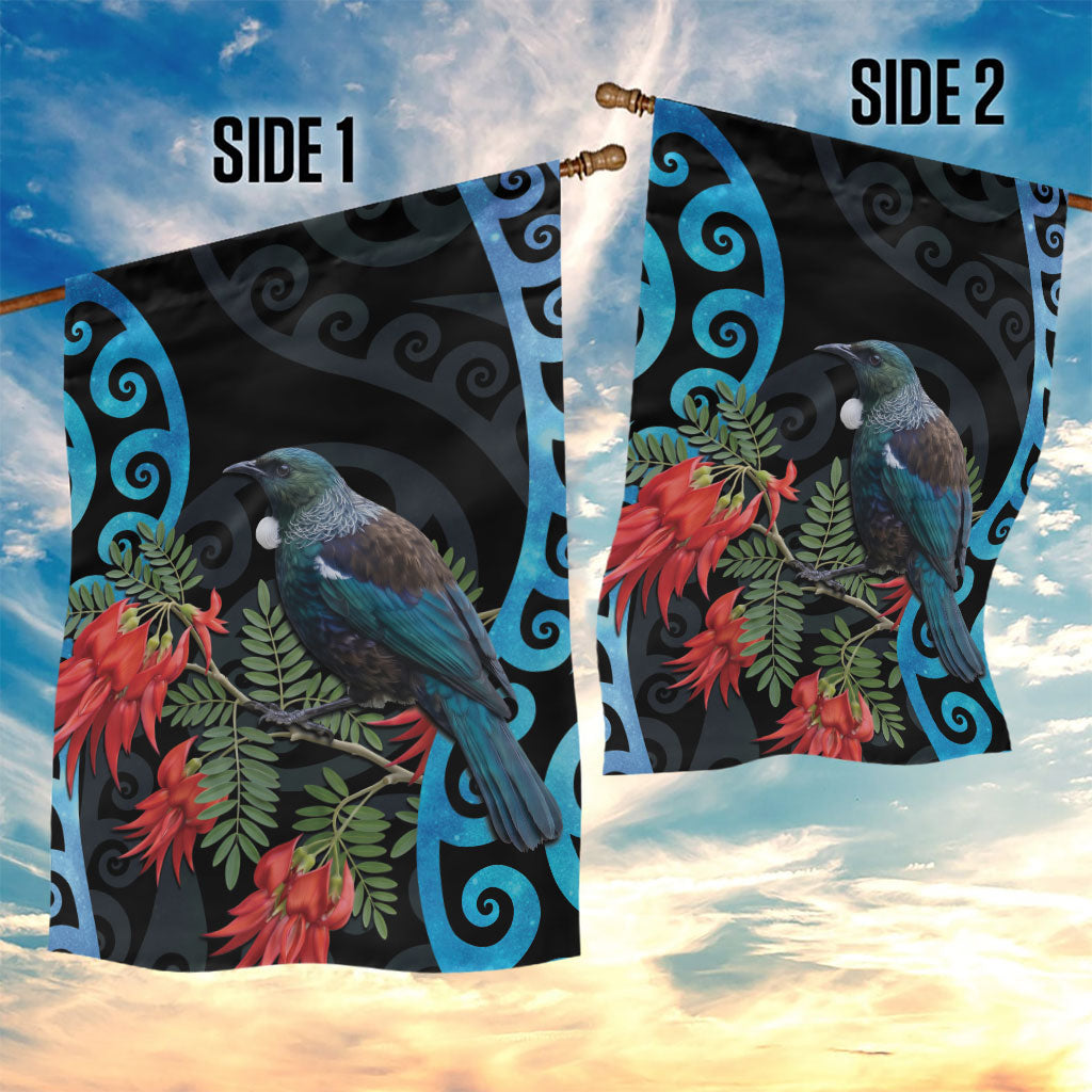 Tui Bird Kakabeak New Zealand Garden Flag Clianthus Galaxy Maori Koru Pattern