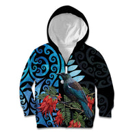 Tui Bird Kakabeak New Zealand Kid Hoodie Clianthus Galaxy Maori Koru Pattern