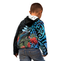 Tui Bird Kakabeak New Zealand Kid Hoodie Clianthus Galaxy Maori Koru Pattern