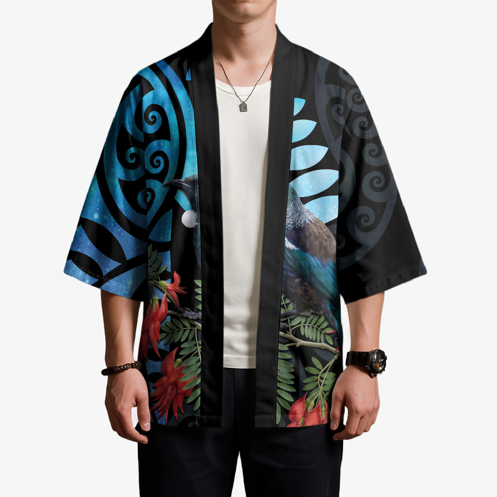 Tui Bird Kakabeak New Zealand Kimono Clianthus Galaxy Maori Koru Pattern
