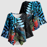 Tui Bird Kakabeak New Zealand Kimono Sleeve Blouse Clianthus Galaxy Maori Koru Pattern