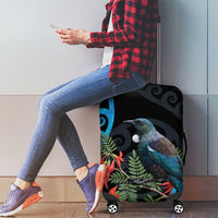 Tui Bird Kakabeak New Zealand Luggage Cover Clianthus Galaxy Maori Koru Pattern