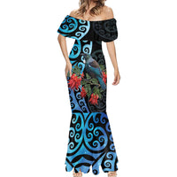 Tui Bird Kakabeak New Zealand Mermaid Dress Clianthus Galaxy Maori Koru Pattern