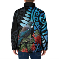 Tui Bird Kakabeak New Zealand Padded Jacket Clianthus Galaxy Maori Koru Pattern