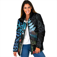 Tui Bird Kakabeak New Zealand Padded Jacket Clianthus Galaxy Maori Koru Pattern