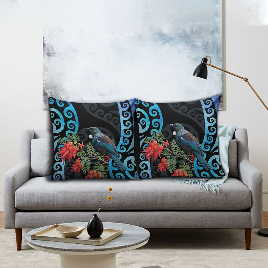 Tui Bird Kakabeak New Zealand Pillow Cover Clianthus Galaxy Maori Koru Pattern