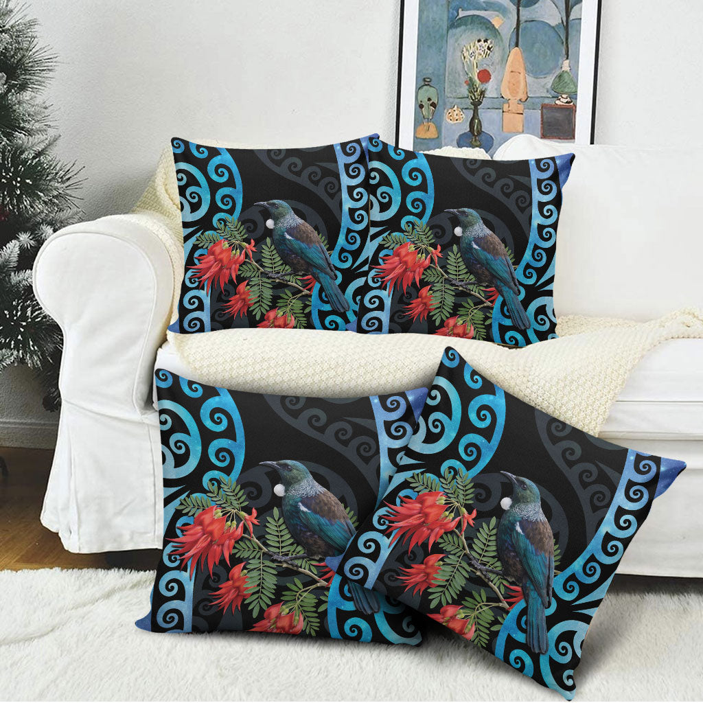 Tui Bird Kakabeak New Zealand Pillow Cover Clianthus Galaxy Maori Koru Pattern
