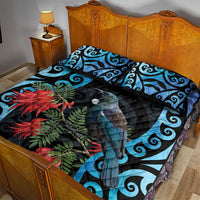 Tui Bird Kakabeak New Zealand Quilt Bed Set Clianthus Galaxy Maori Koru Pattern