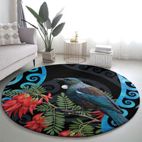 Tui Bird Kakabeak New Zealand Round Carpet Clianthus Galaxy Maori Koru Pattern