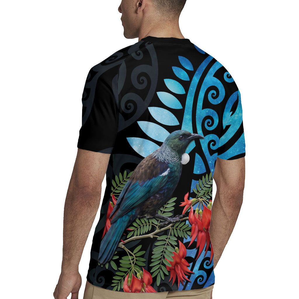 Tui Bird Kakabeak New Zealand Rugby Jersey Clianthus Galaxy Maori Koru Pattern